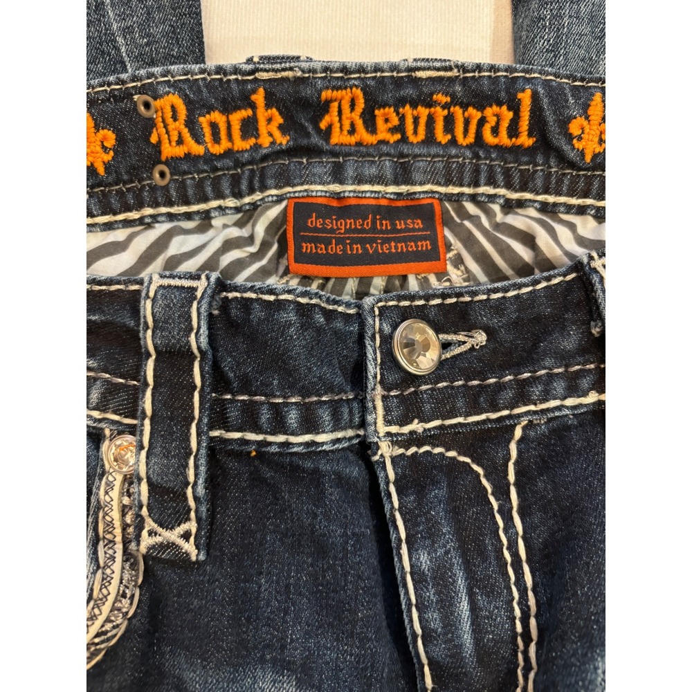 Rock Revival Corin Easy Boot Dark Wash Rhinestone Stitch Jeans Size 28